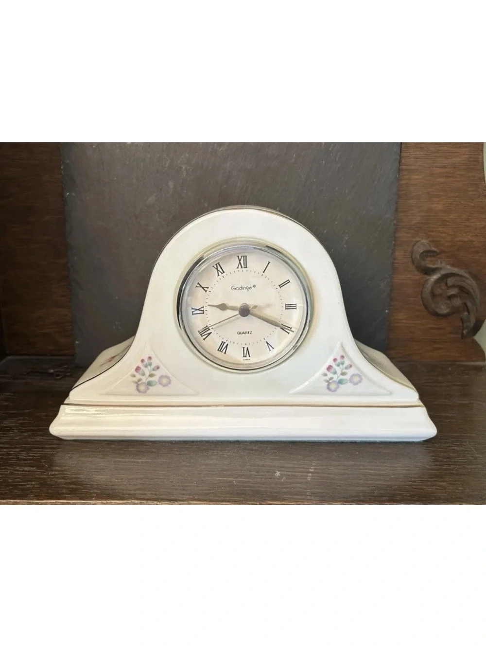 Godinger Vintage Porcelain Mantel Clock Floral Design